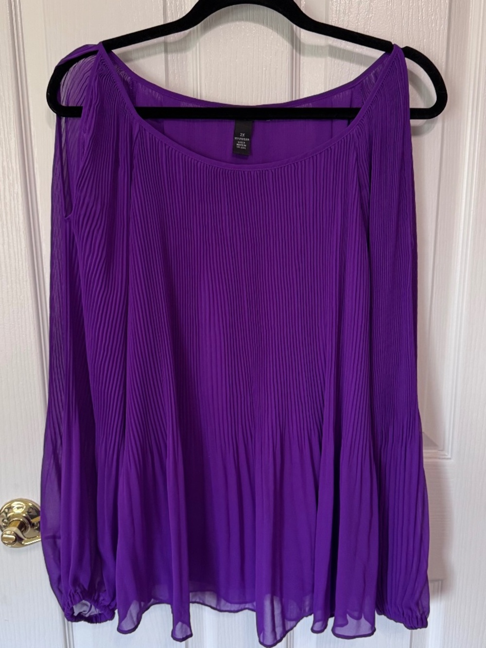 Women’s Pleated Rayon Cold Shoulder Top, Purple, Size 2X